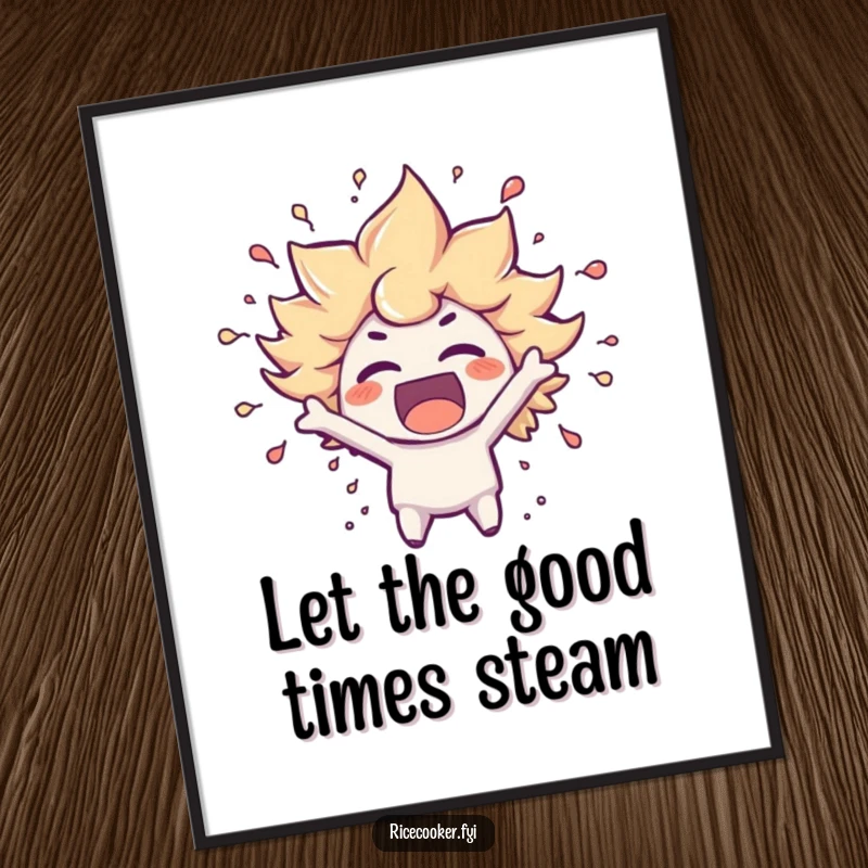 Funny Free Printable Wall Art: character erupting with excitement, steam swirling around its head, exuding pure joy and energy.