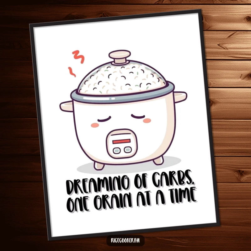 Funny Free Printable Wall Art: A sleepy rice cooker with its lid ajar, dreaming of rice, adding quirky charm to any room.