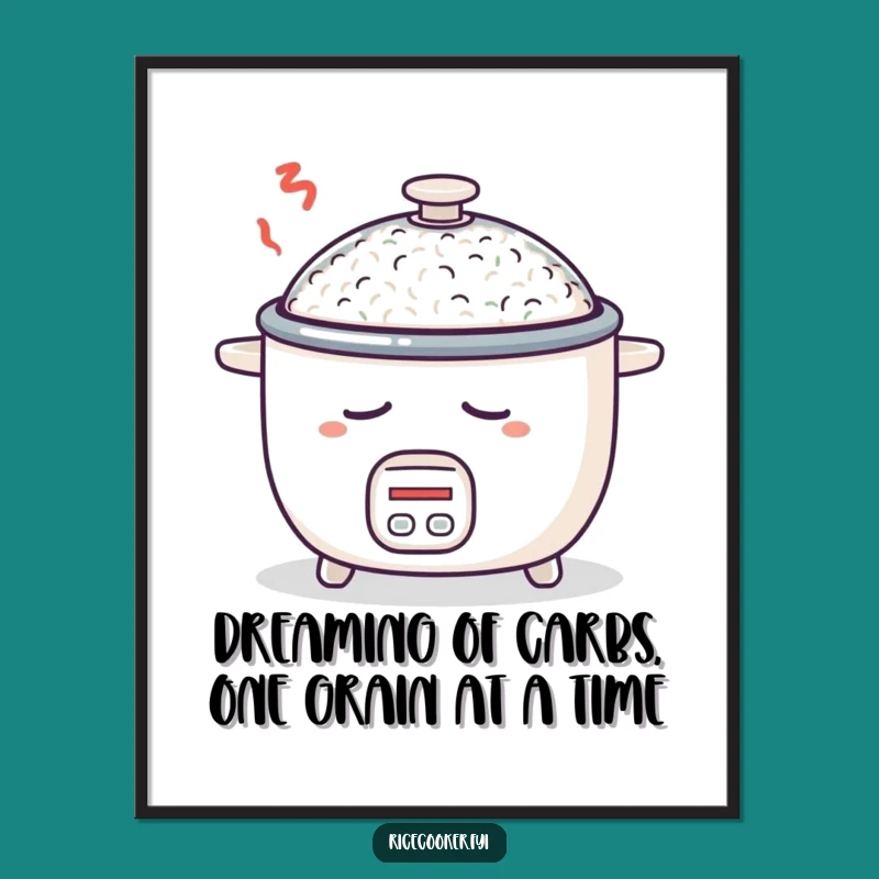 Funny Free Printable Wall Art: Sleepy Rice Cooker Dreaming - Quirky Downloadable Decor for Your Kitchen