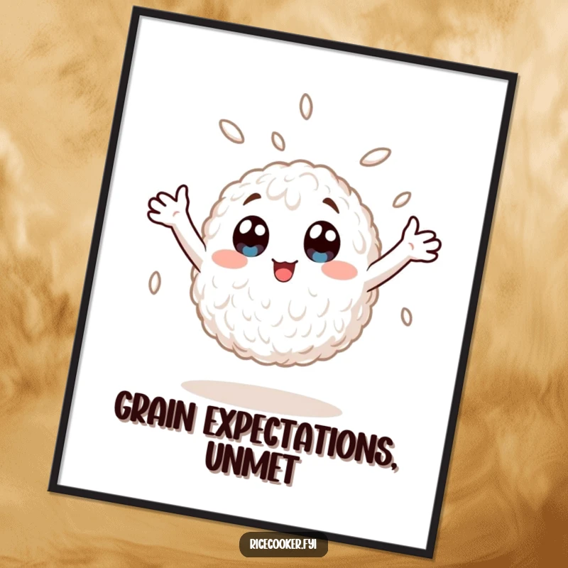 Funny Free Printable Wall Art: A manic, wide-eyed rice grain spinning wildly, a chaotic burst of energy.