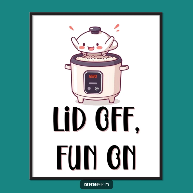 Free Printable Wall Art: Leaping Rice Cooker Lid Adventure, Funny Downloadable Art Gift