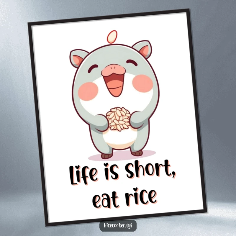 Funny Free Printable Wall Art of a grinning character skillfully bouncing a grain of rice on its spout, adding playful vibes.