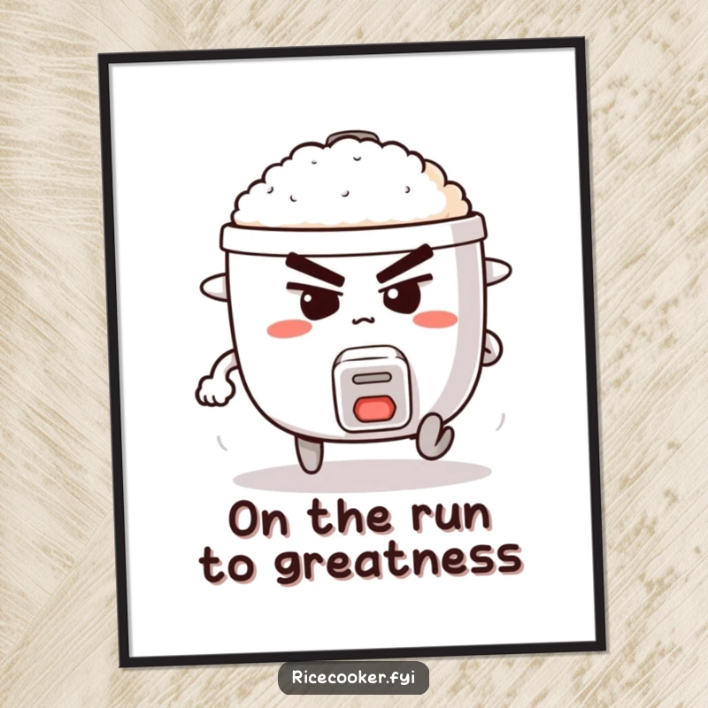 Funny Free Printable Wall Art: A determined rice cooker with legs, sprinting with all its might.