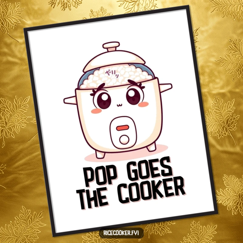 Funny Free Printable Wall Art: Surprised Rice Cooker, Wide Eyes, Popping Lid, Kitchen Surprise