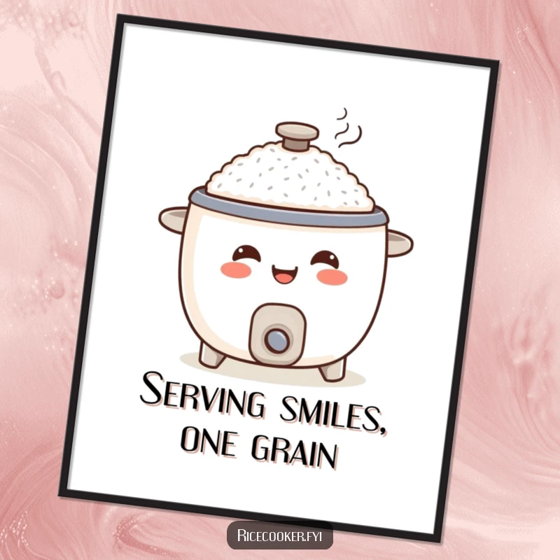 Funny Free Printable Wall Art: A smiling rice cooker happily dishing out a steaming portion, bringing warmth and humor to your space.