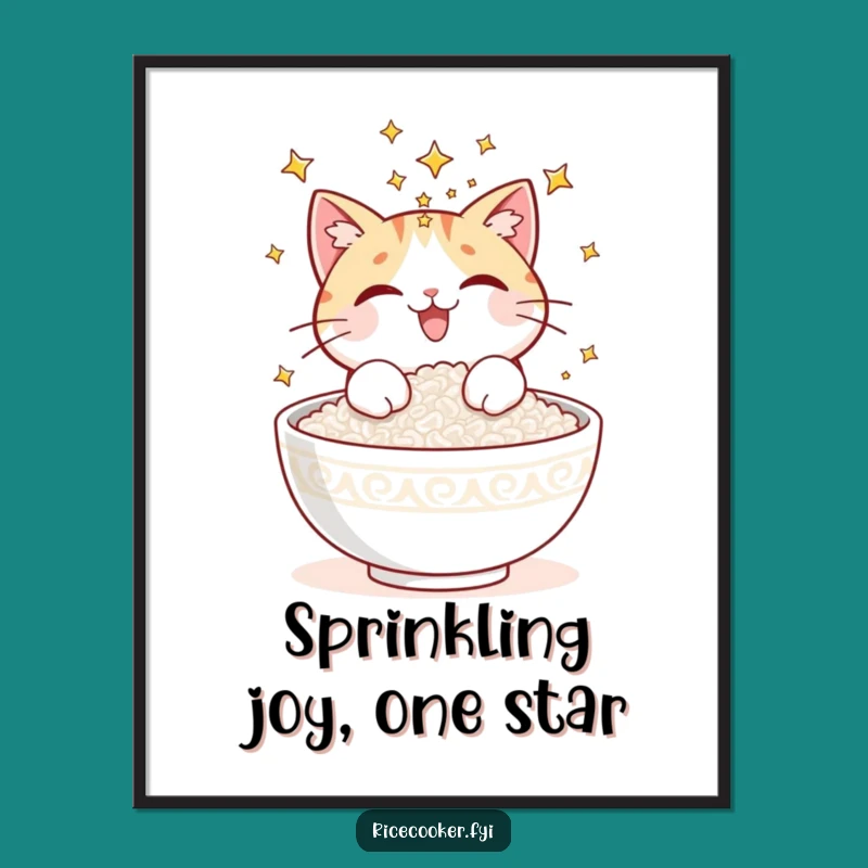 Funny Free Printable Wall Art: Cat Sprinkling Rice Stars, Magical Downloadable Decor Gift