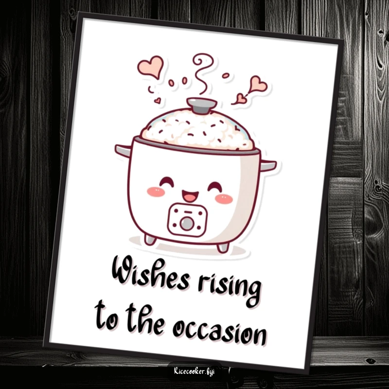 Funny Free Printable Wall Art: A smiling rice cooker releases steam that artfully forms whimsical and imaginative shapes.