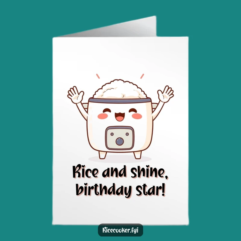 Free Printable Birthday Card: Cheerful Rice Cooker Waving, Funny Downloadable Gift