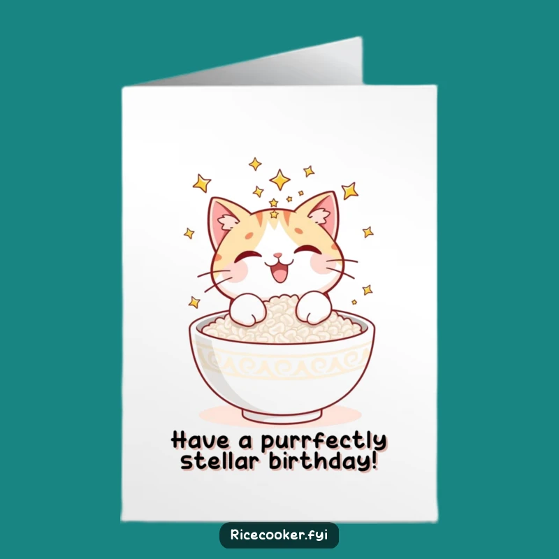 Free Printable Birthday Card: Magical Cat Rice Stars, Humorous Downloadable Gift