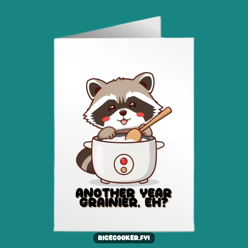 Free Printable Birthday Card: Raccoon Rice Cooker Shenanigans, Humorous Downloadable Gift