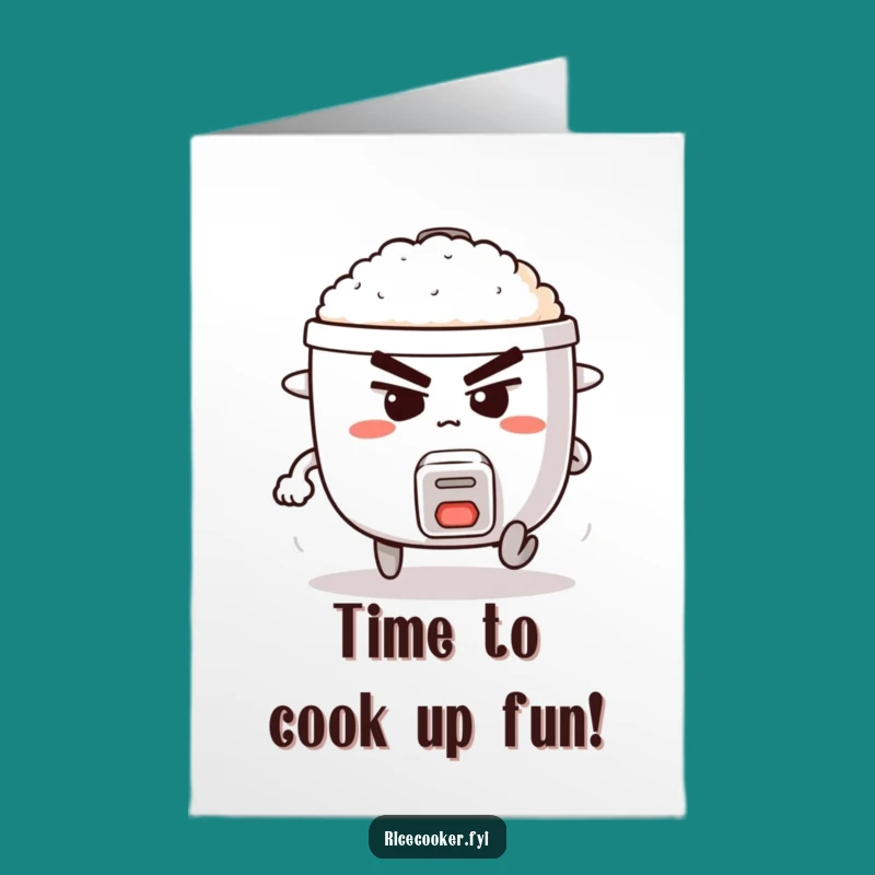 Free Printable Birthday Card: Running Rice Cooker, Funny Downloadable Running Gag Gift