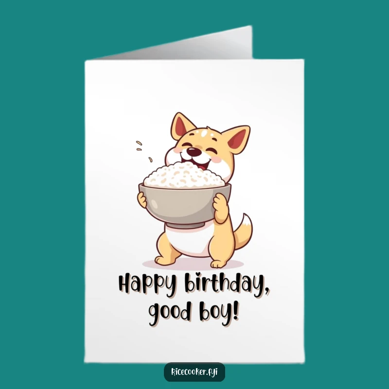 Free Printable Birthday Card: Dog's Rice Feast - Humorous Downloadable Gift
