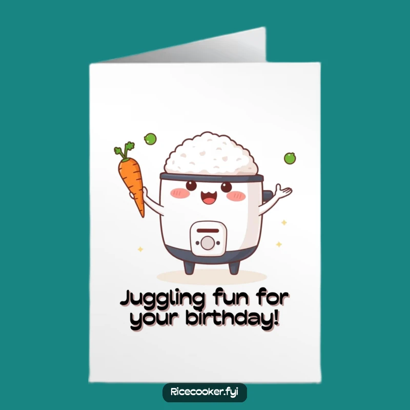 Free Printable Rice Cooker Birthday Card: Juggling Veggies Downloadable Gift