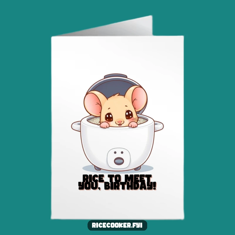 Free Printable Birthday Card: Curious Mouse Rice Cooker Funny Downloadable Gift