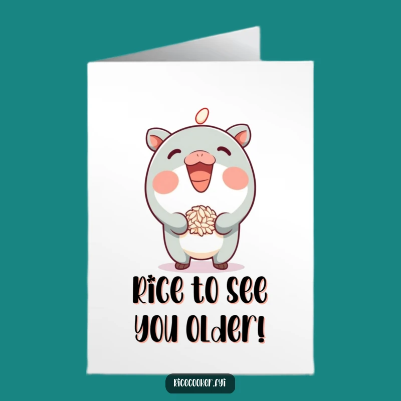 Funny Free Printable Birthday Card: Playful Rice Character Grin, Downloadable Fun Gift