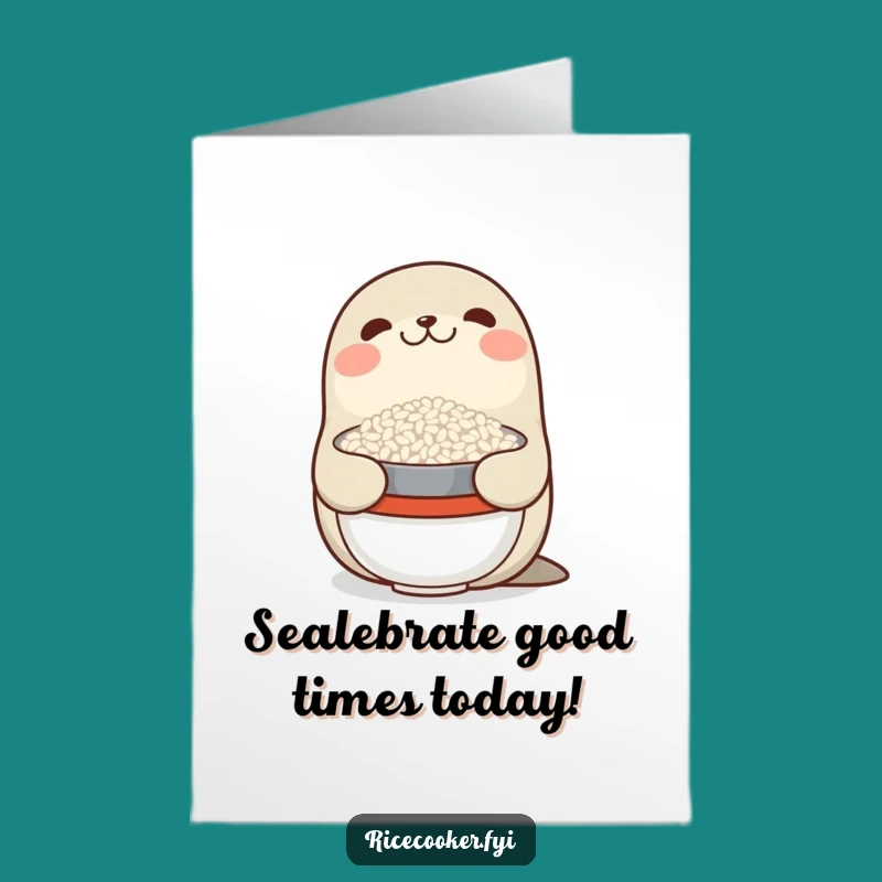 Seal Rice Bowl Birthday Card: Free Printable Funny Animal Gift