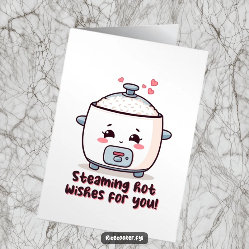 Funny Free Printable Birthday Card: Smiling Rice Cooker Spouting Hearts of Steam, Cute Foodie Gift