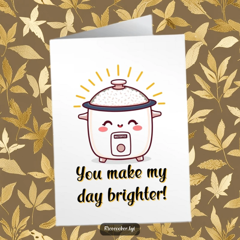 Funny Free Printable Birthday Card featuring a smiling rice cooker radiating warmth, perfect for a cheerful birthday wish.