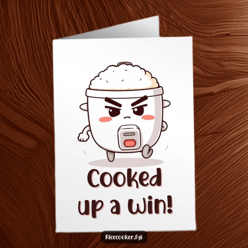 Funny Free Printable Congrats Card: A determined rice cooker with a serious expression running at full speed.