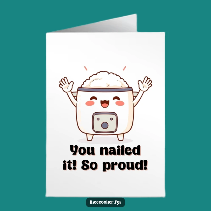 Free Printable Congrats Card: Cheerful Rice Cooker Waving, Funny Downloadable Gift