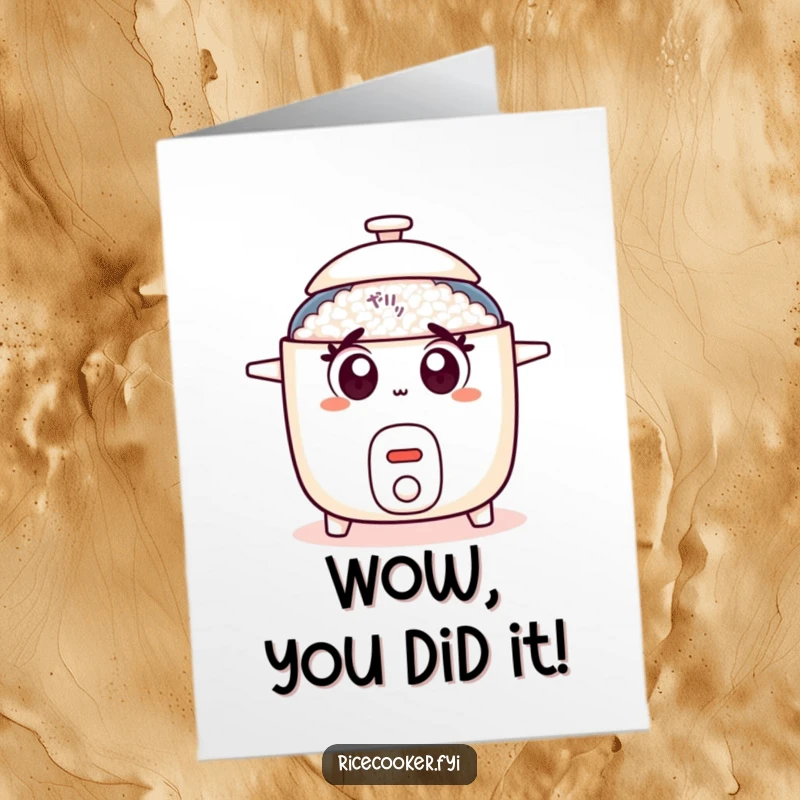 Funny Free Printable Congratulations Card: Surprised Rice Cooker, Wide Eyes, Popping Lid, Big News