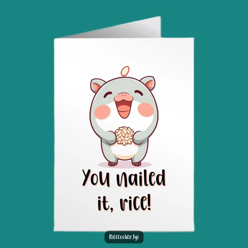 Free Printable Congratulations Card: Happy Rice Character Bouncing, Downloadable Celebration