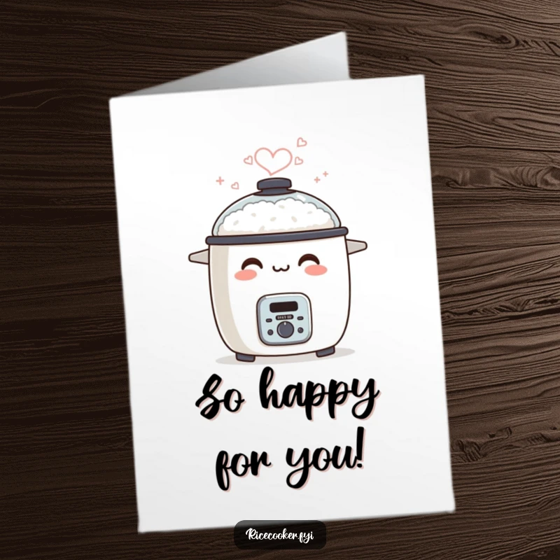 Funny Free Printable Congrats Card: A smiling rice cooker sends love as its steam forms a sweet heart shape.