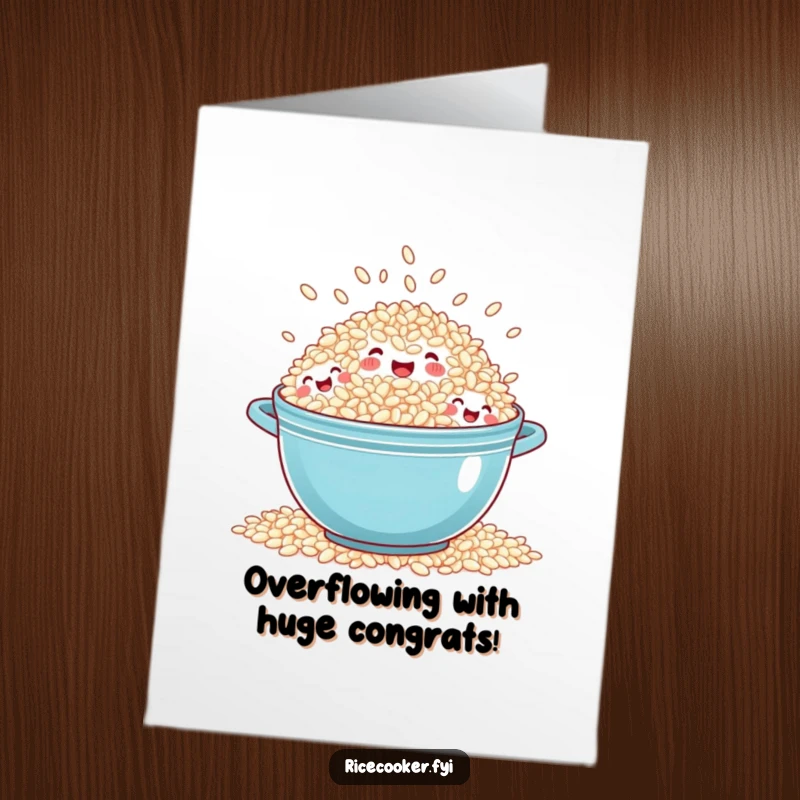 Funny Free Printable Congratulations Card: A pot of rice is overflowing with tiny grain faces all laughing heartily.