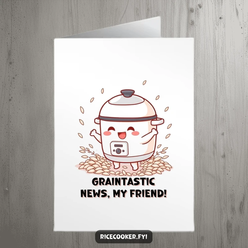 Funny Free Printable Congrats Card: A joyful rice cooker dances with rice, celebrating a momentous achievement.