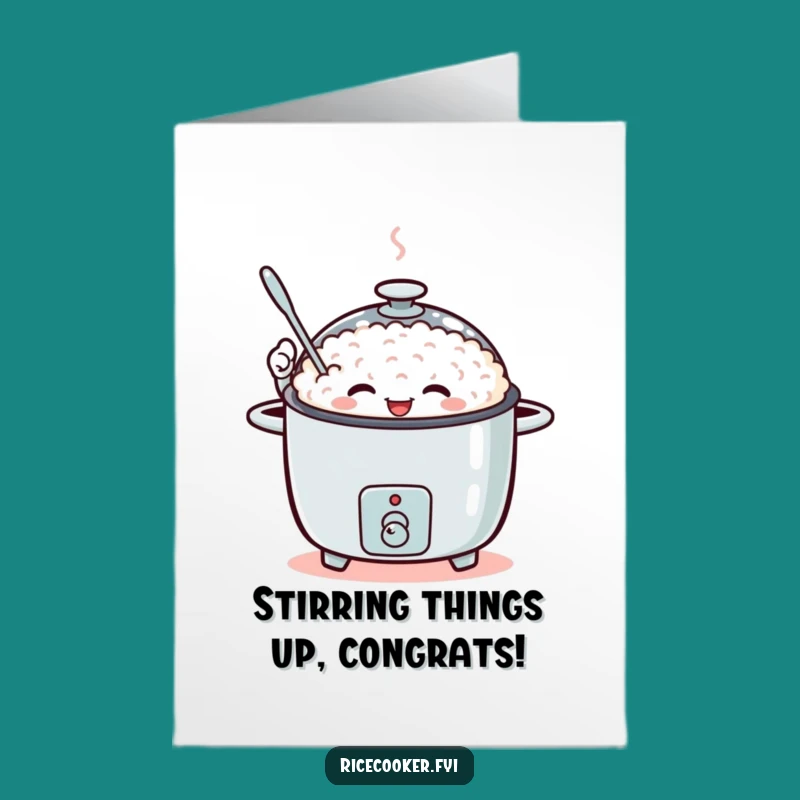 Free Printable Waving Spoon Rice Cooker Congrats Card - Cheerful Downloadable Gift!