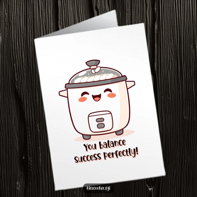 Funny Free Printable Congratulations Card: A rice cooker laughing heartily, with a tiny grain of rice balanced on its spout, celebrating joy.
