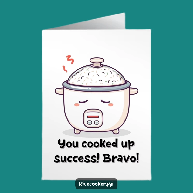 Free Printable Congrats Card: Sleepy Rice Cooker - Humorous Downloadable Greeting for Any Win