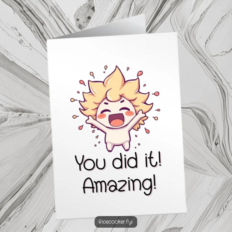 Funny Free Printable Congratulations Card: character is bursting with excitement, steam swirling vigorously around its head in celebration.