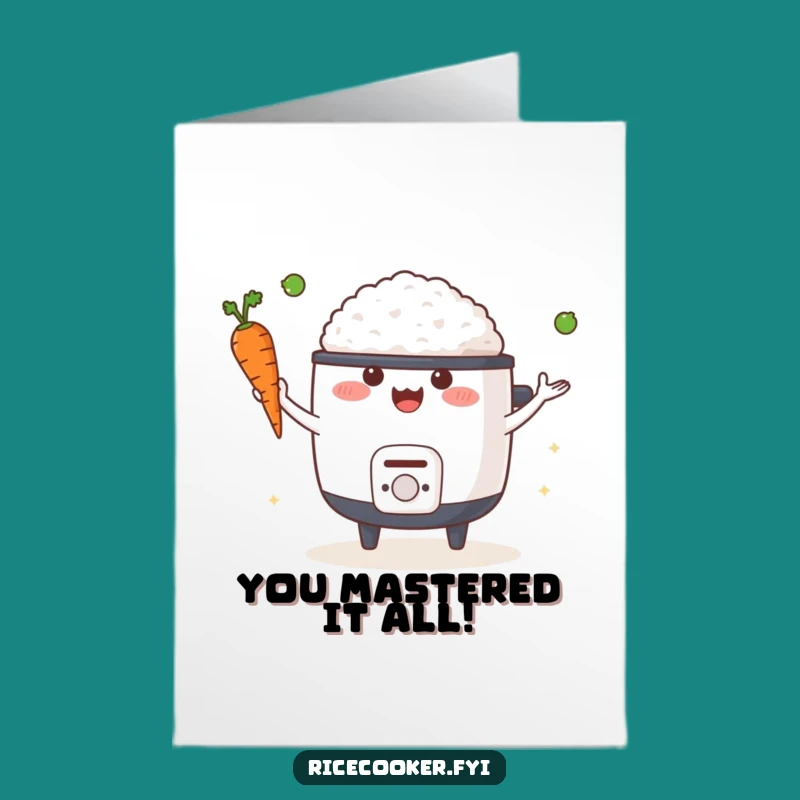 Free Printable Rice Cooker Congrats Card: Juggling Veggies Surprise Downloadable Gift