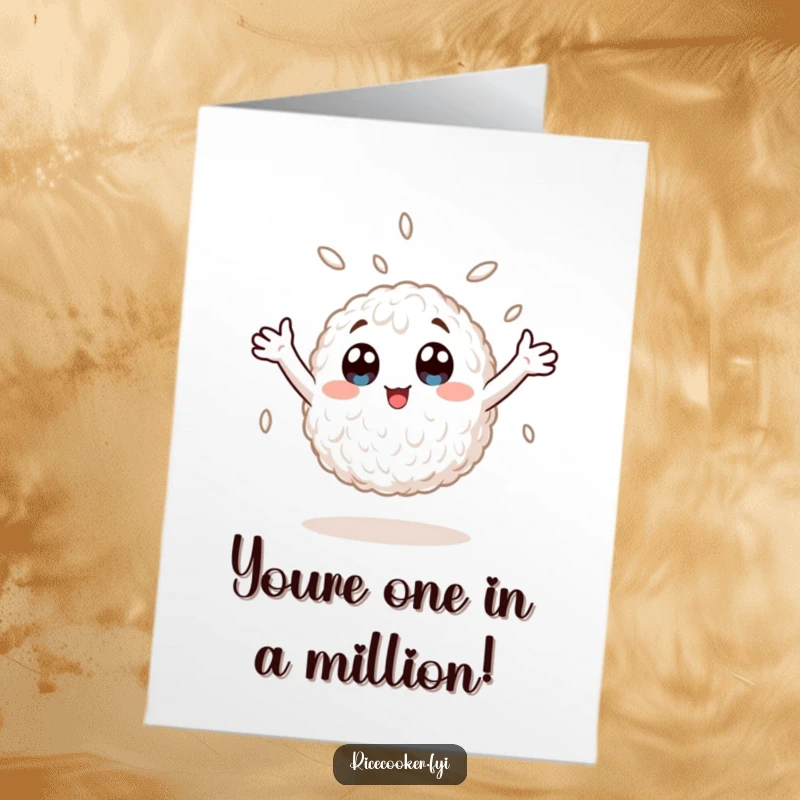 Funny Free Printable Congrats Card: A single rice grain joyfully spinning with arms raised in celebration.