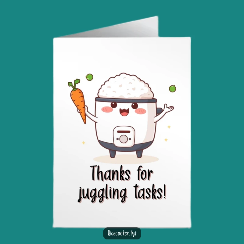 Free Printable Rice Cooker Thank You Card: Juggling Veggies Downloadable Gift