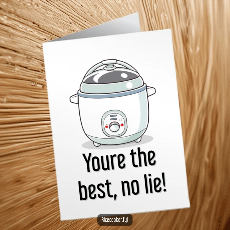Funny Free Printable Thank You Card featuring a bouncy rice cooker with a blinking button eye, conveying energetic gratitude.