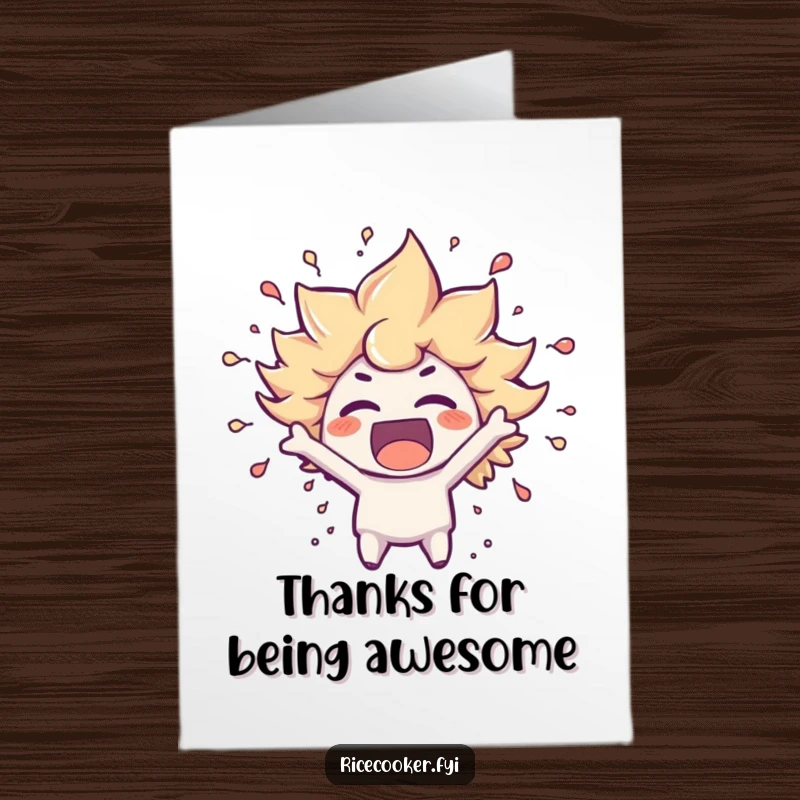 Funny Free Printable Thank You Card: character bursting with excitement, steam swirling, conveying enthusiastic gratitude.