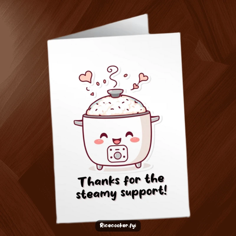 Funny Free Printable Thank You Card: A smiling rice cooker puffs out steam that gracefully forms imaginative shapes.