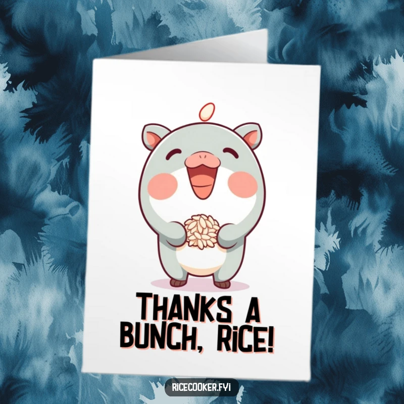 Funny Free Printable Thank You Card with a grinning character expertly bouncing a grain of rice, a unique way to say thanks.