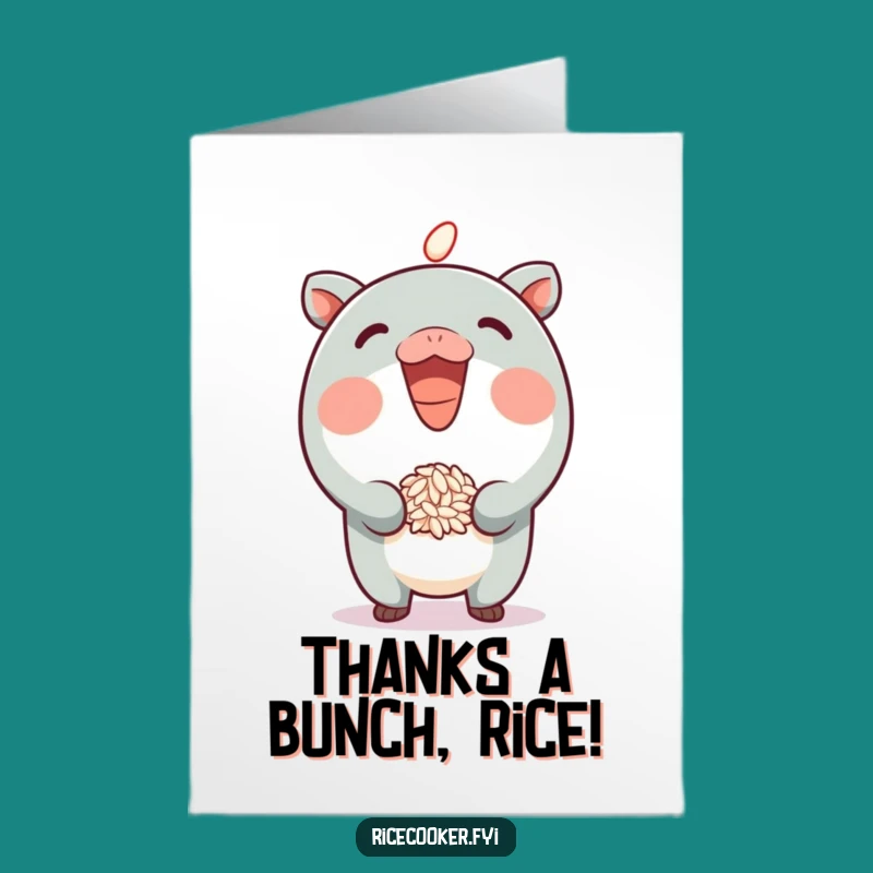 Funny Free Printable Thank You Card: Grinning Rice Character, Downloadable Appreciation