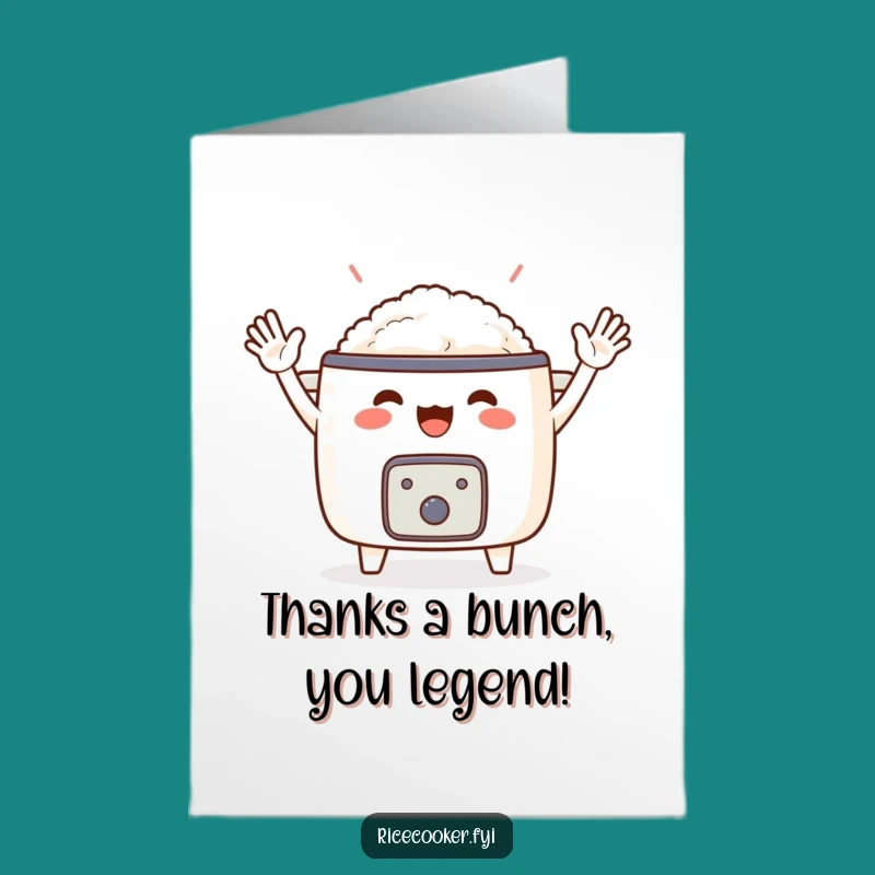 Free Printable Thank You Card: Cheerful Rice Cooker Waving, Funny Downloadable Gift