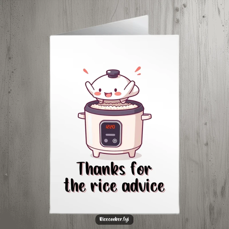 Funny Free Printable Thank You Card: A rice cooker lid leaping with joy, expressing heartfelt thanks.