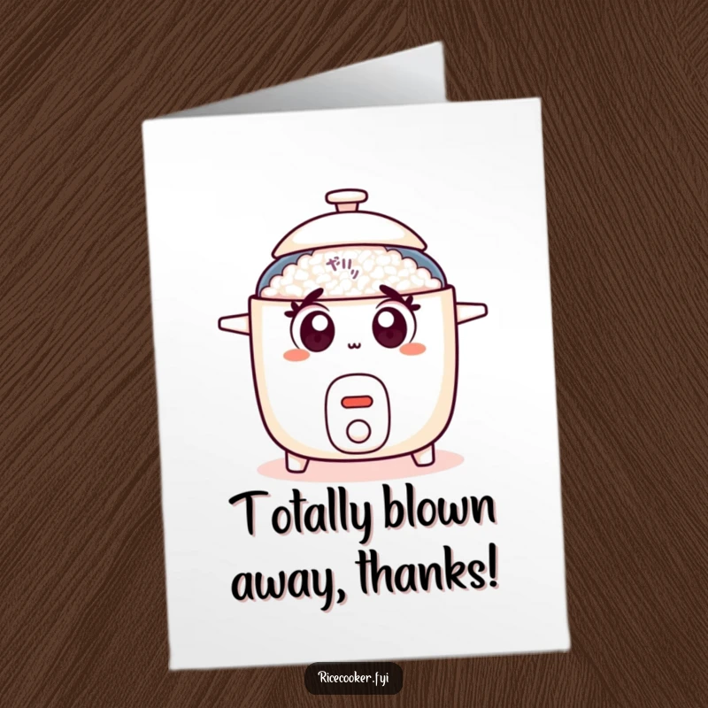 Funny Free Printable Thank You Card: Surprised Rice Cooker, Wide Eyes, Popping Lid, Grateful