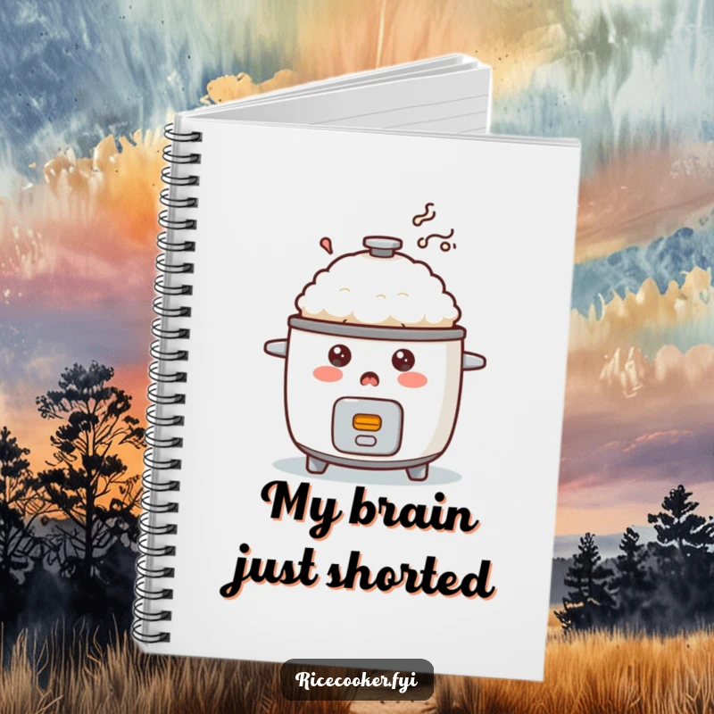 Funny surprised rice cooker notebook with smoke puffing out, ideal for capturing thoughts with humor.