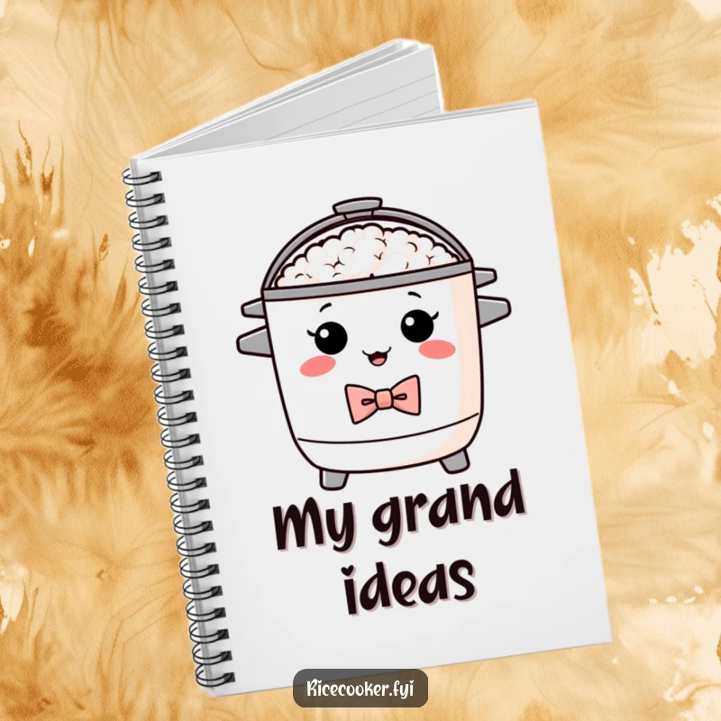 Funny notebook cover with a proud rice cooker wearing a bow tie. Ideal for notes, a charming funny gift.