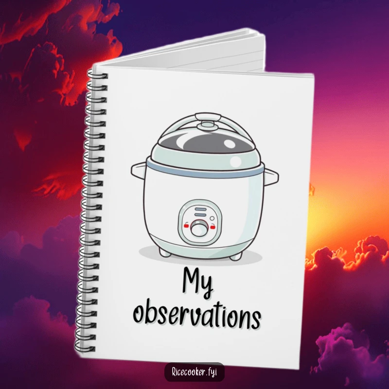 Funny notebook cover with a bouncy rice cooker with its button blinking like an eye. Ideal for notes, a charming funny gift.