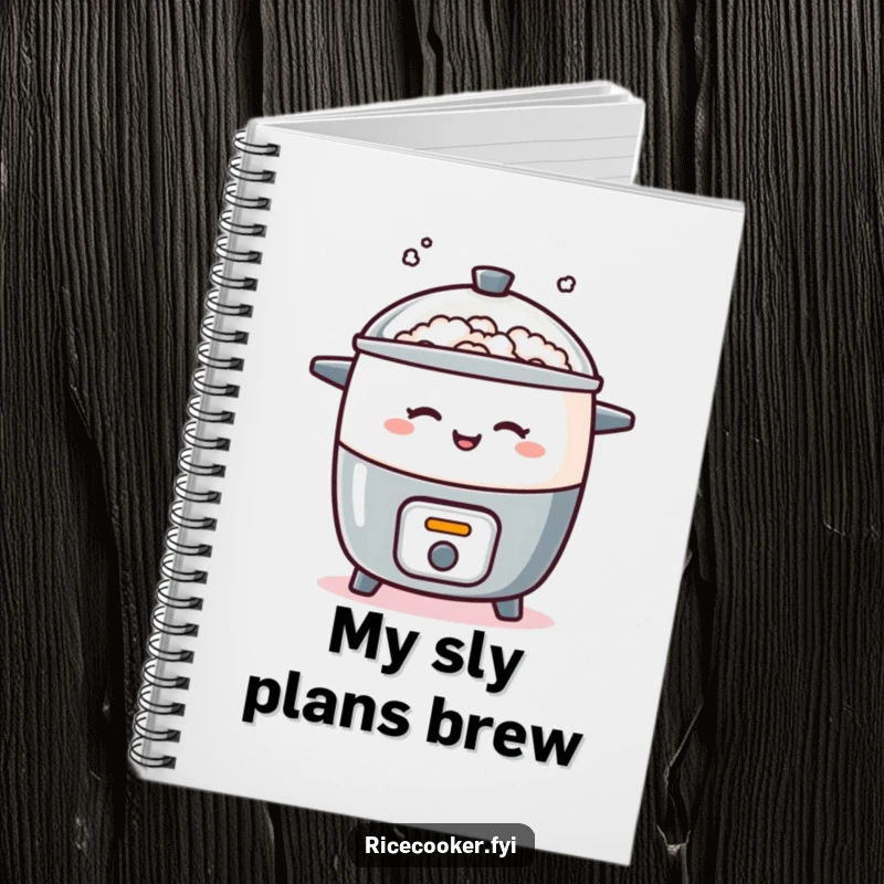 Funny notebook featuring a rice cooker playfully winking with a puff of steam, a humorous and practical item for notes and playful expression.