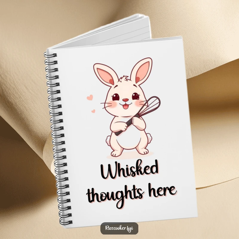 Funny bunny notebook with a playful bunny holding a tiny whisk, ready to stir rice, perfect for recipes.