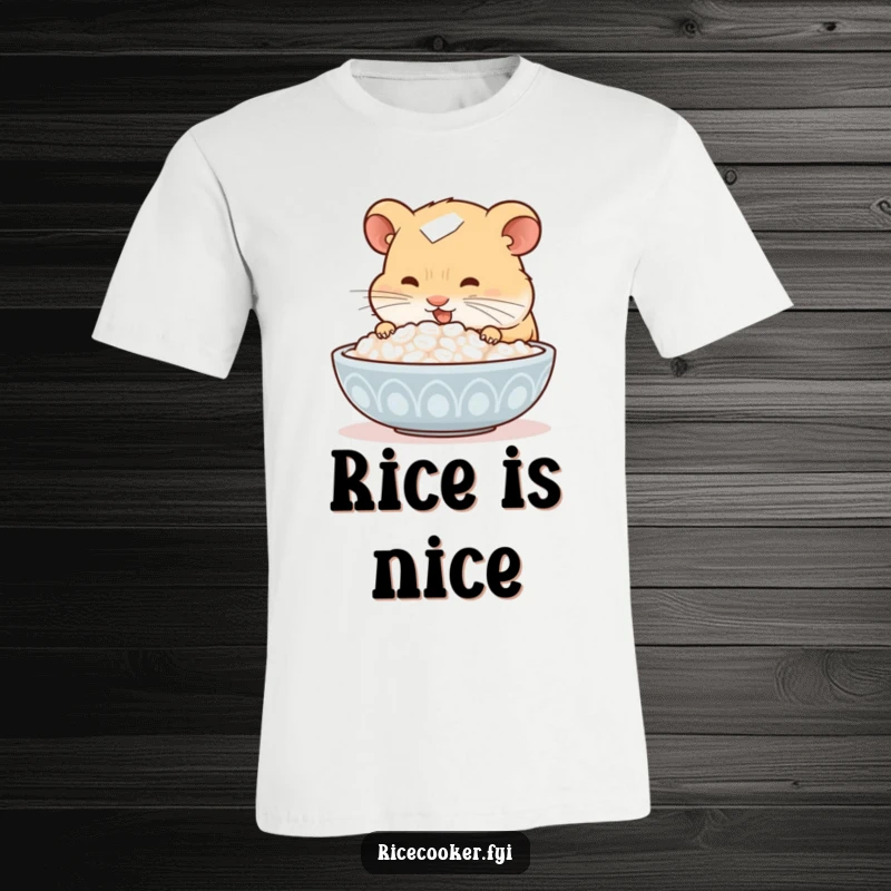 Funny hamster t-shirt, sniffing a warm bowl of rice with pure bliss, conveying joy and a love for simple pleasures, food enthusiast design.